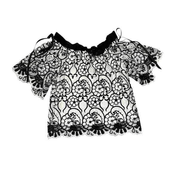 ALEXIS "IMENA" BLACK WHITE EMBROIDERED LACE OFF SHOULDER TOP BLOUSE XS - Picture 2 of 6